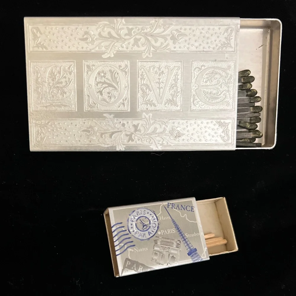 Lovers only! Set of two embossed aluminum matchbox cases. Great gift!